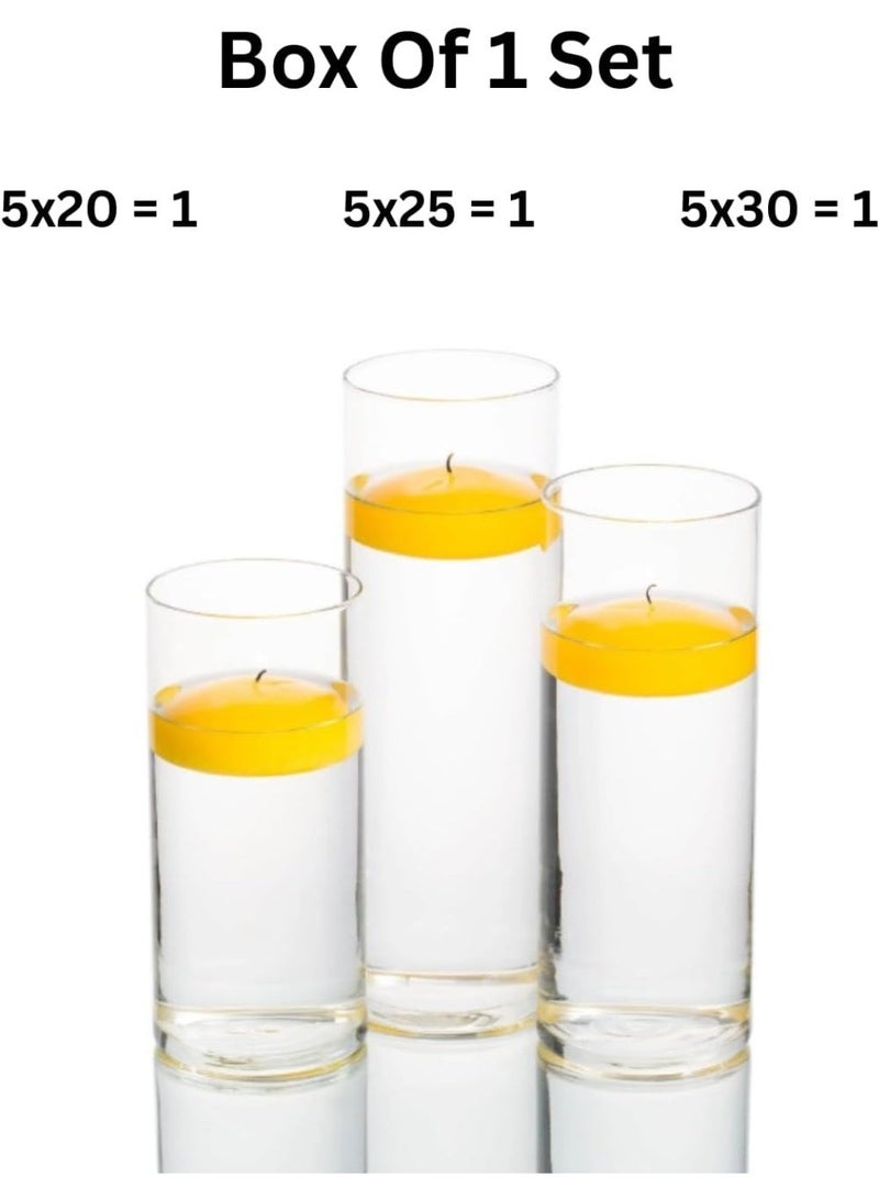Mado Gallery Clear Cylinder Glass Vase Set – 3 Sizes (5×20CM, 5×25CM, 5×30CM) – Set of 1, 3, or 6 – Tall Vases for Flowers, Floating & Pillar Candles – Wedding & Home Decor (Package Of 1 Set) - Image 2